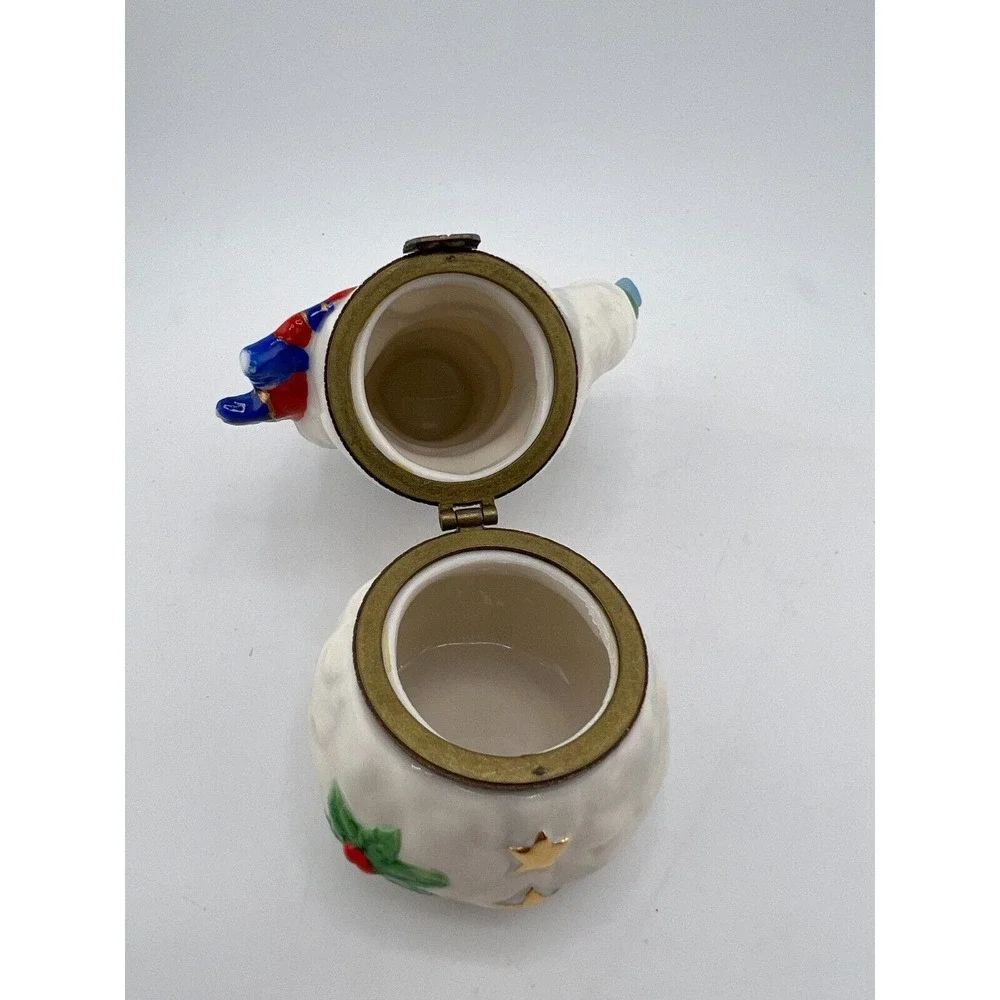 Vintage Ceramic Snowman‎ Trinket Figurine Top Hat Multicolor